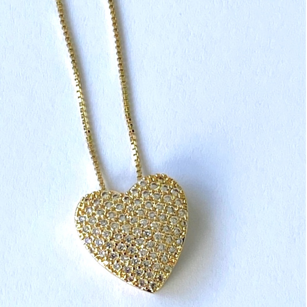 C-Z Heart Pendant Necklace Gold Plated